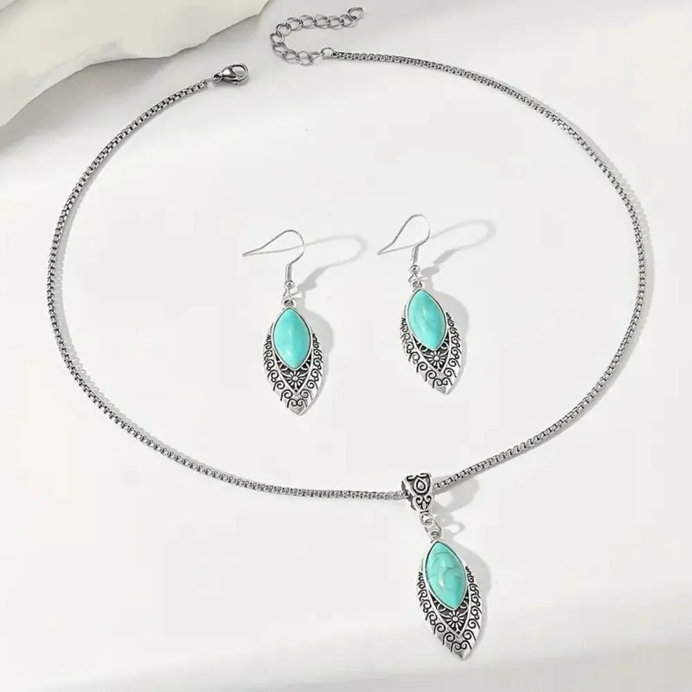 Western Boho Turquoise Water Drop Pendant Necklace